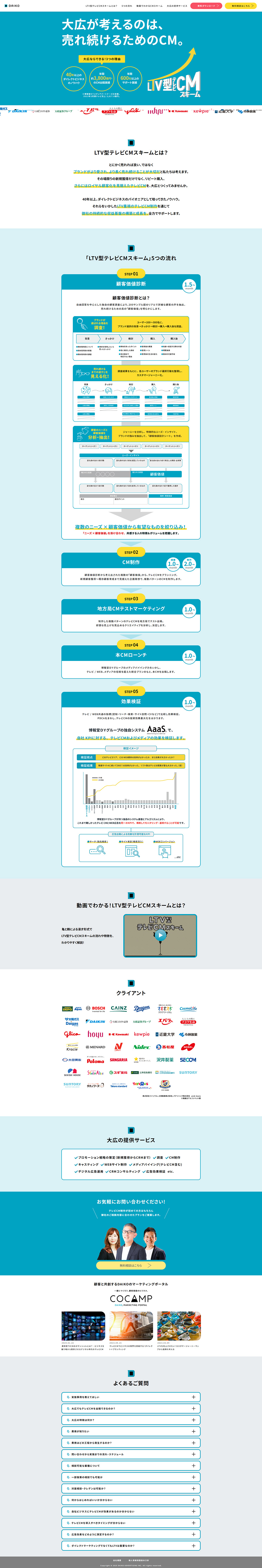Hakuhodo DY Group's LTV-driven TV CM scheme LP design (Diagnosis, Matching, and Summary / Shades of blue / Simple) PC version