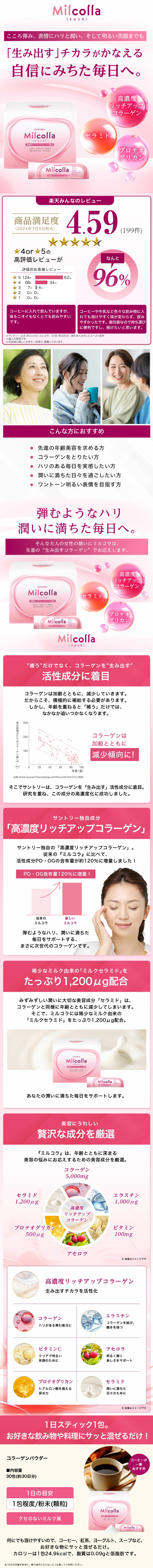 MilcollaのLPデザイン（美容食品・美容ドリンク・サプリメント／ピンク系／キレイ系）PC版