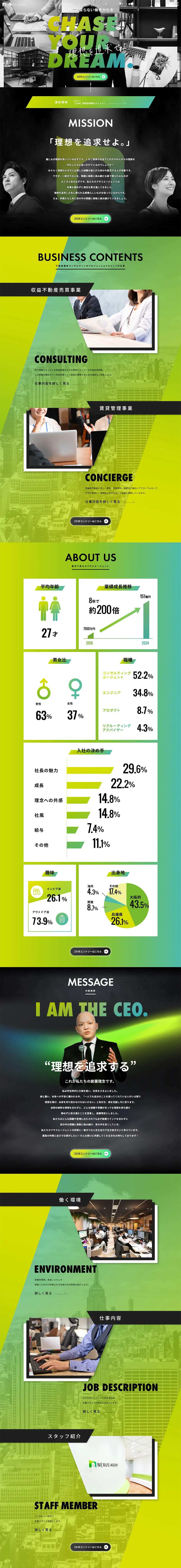 2026年度新卒採用サイトのLPデザイン（新卒採用／グリーン系／かっこいい系）PC版