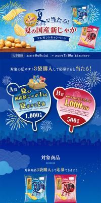 夏ポテトで当たる！夏の国産新じゃがプレゼントキャンペーンのLPデザイン（イベント・キャンペーン・ギフト／ブルー系／にぎやか系）PC版