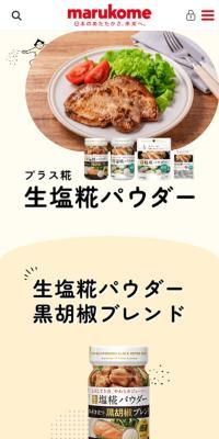 塩糀パウダーのLPデザイン（麺・パン・粉物／ベージュ系／かわいい系）スマホ版
