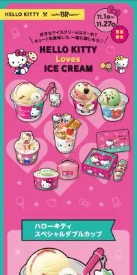 ハローキティ×サーティワンコラボキャンペーン「HELLO KITTY Loves ICE CREAM」のLPデザイン（アイス／ピンク系／かわいい系）スマホ版