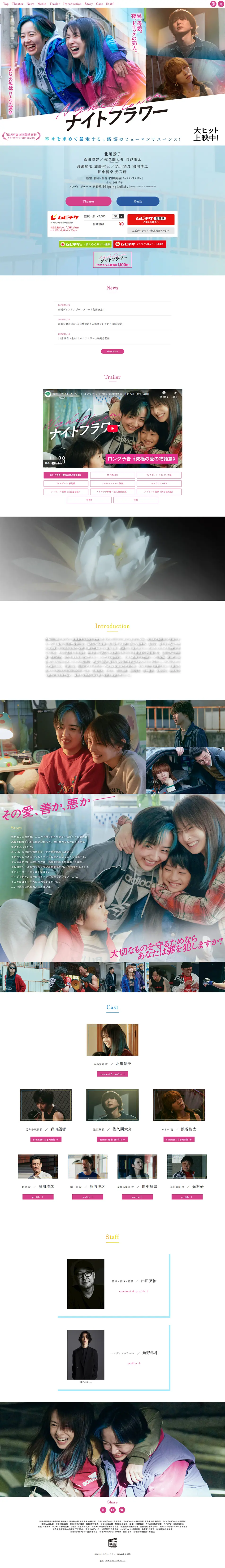 映画『ナイトフラワー』のLPデザイン（邦画・洋画・海外ドラマ／ホワイト系／シンプル系）PC版