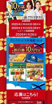 Koikeya Pride Potato 100,000-Bag Giveaway Campaign LP design (Snack foods, gum, and candy / Red tones / Flashy style) PC version