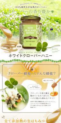 100％純粋な非加熱のローハニー「ホワイトクローバーハニー」のLPデザイン（グリーン系）PC版