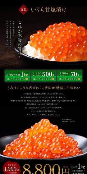 いくら甘塩漬けのLPデザイン（魚介類・海産物／カラフル系／かっこいい系）PC版