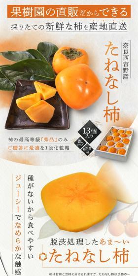 奈良西吉野産 たねなし柿のLPデザイン（フルーツ・果物・野菜／グレー系／和風系）PC版